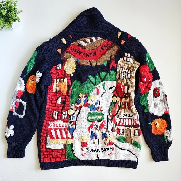 The Eagles Eye 1993 Hand Knit Rose Bowl Football Cardigan Sweater Size Small